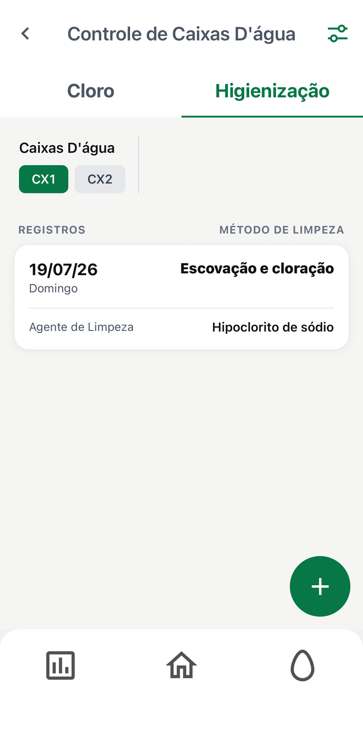 Histórico de higienização da caixa d'água no app Avetech